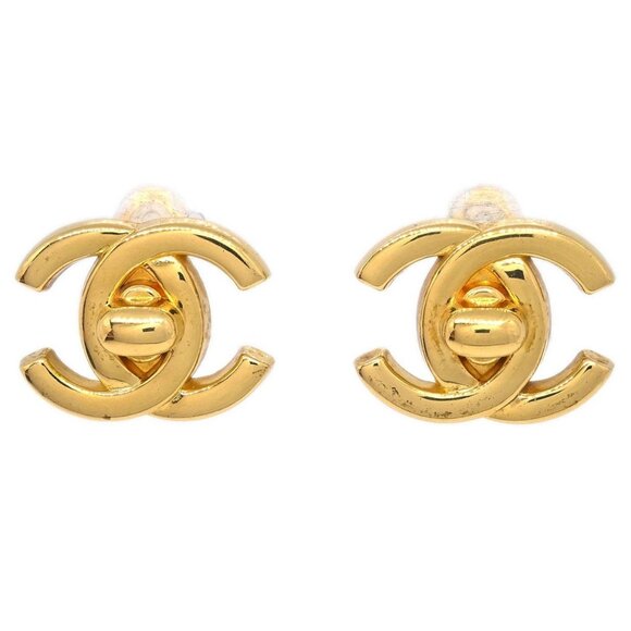 Chanel CC Turnlock Earrings Clip-On Gold Small 96A 195447 - Picture 1 of 4